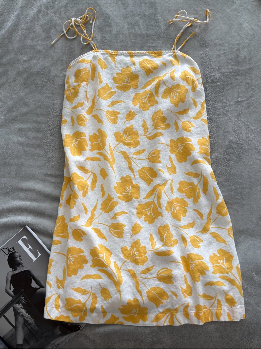 Cotton Old Navy White & Yellow Floral Tie-Shoulder Mini Dress